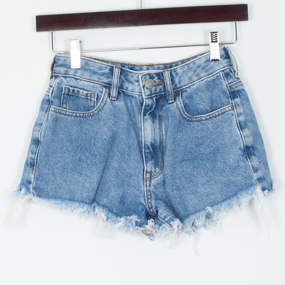 Pacsun Womens High Rise Festival Denim Shorts Size 23 Raw Hem‎ Blue Casual